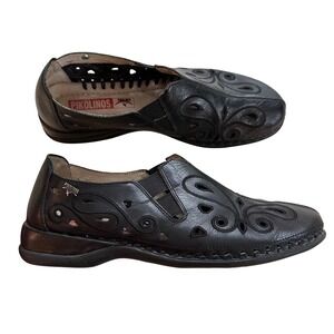 Pikolinos Black Leather Cutout Slip On Loafers Women's Shoes 6.5 7